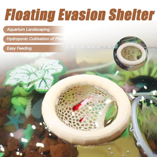 WishLotus Floating Betta Hideout, Aquarium Fish Cave 3D-Printed Shrimp Hide Multi-Functional Fish Tank Cave with 1 Betta Leaf Aquarium Hammock for Shrimp Small Pets (Beige, M)