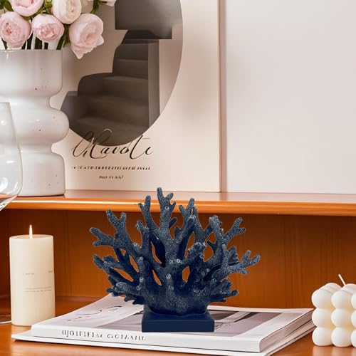 5.8" H Dark Blue Coral Decor - Resin Coral Statue, Nautical Decor for Home, Bedroom, Bathroom, Living Room, Ocean Themed Cabinet Shelf Tabletop Decoration - color: Dark Blue, size: 5.83"H
