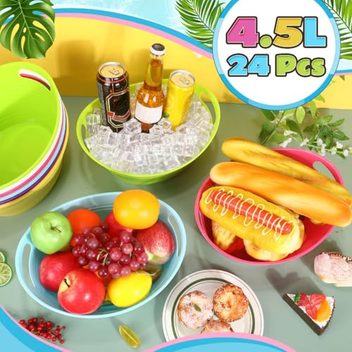 Norme 24 Pcs Oval Storage Tub with Handles, 4.5l Plastic Ice Buckets Bulk for Wine Beer Champagne Drink Cooler Beverage Storage Tub for Parties BBQ Weddings Outdoor Celebration(Pastel Colors) - color: Pastel Colors