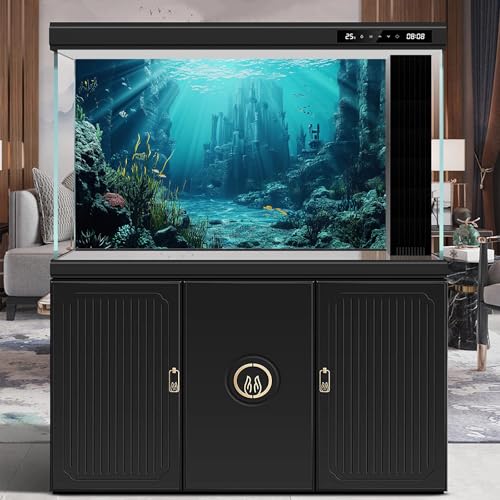 Ocean Fairy Tale Aquarium Background Sunken Ancient Castle Ruins Fish Tank Background Aquatic Seagrass Coral Reefs Submerged Structure Terrarium Backgrounds Underwater City Tank Backgrounds 24x12in - color: Blue_Grey, size: 24(W)x12(H)in