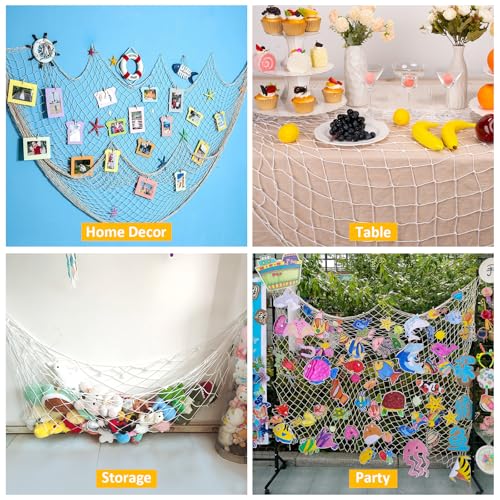 2 Pcs Fish Net Decorations, 39x78 Inch Cotton Nautical Themed Fishing Net, Wall Hanging Photo Display Fishnet for Coastal Bedroom Bathroom, Pirate Beach Under The Sea Party Decor, Bleached White - color: Bleached White