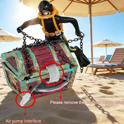 Resin Live-Action Aerating Aquarium Ornament, Undersea Treasure Chest with Diver, Air Bubbler Fish Tank Decor for Freshwater Saltwater Aquascape & Aquatic Pet Hideout