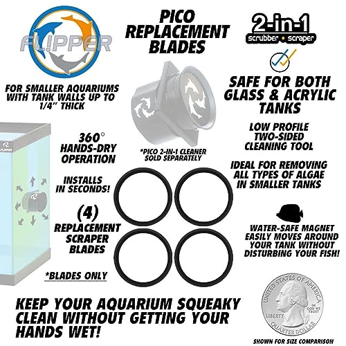 Flipper Pico 2 in 1 Magnetic Scrubber Scraper Aquarium Fish Tank Cleaner Replacement Blades - 4 Pack