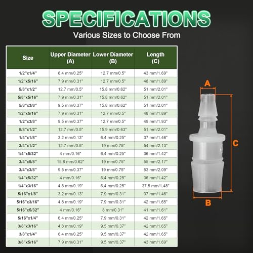 PATIKIL Hose Barb Reducer, 6 Pcs 1/4" to 1/8" Hose ID Connectors Joint Plastic Pipe Fitting Splicer Mender Union Adapter for Air Water Fuel Gas Aquarium, White