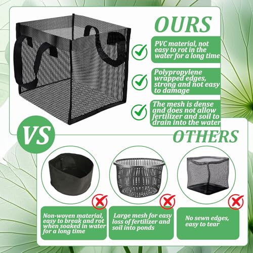 6PCS Mesh Aquatic Pond Plant Baskets, 2 Gallon Large Pond Planting Bags Reusable Aquatics Planter Pot Water Lily Growing Container with Handles for Lotus Bog Plant Garden Terrestrial Plants, 7.9" - color: Black-square, size: 7.9 x 7.9 x 7.9 inch 6PCS