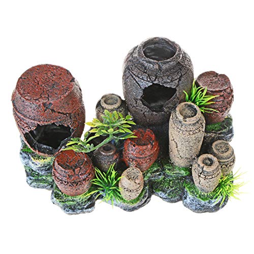 Saim Aquarium Barrel Decorations, Artificial Antique Barrels Crafts Landscaping Resin Decor Fish Tank Ornament for Betta Cichlids Hideaway Cave, Gold Fish Hideout, Reptile Tank