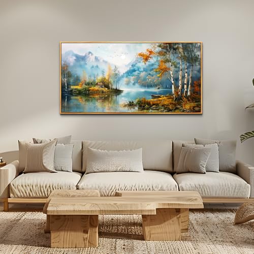 ZUITINGHUA Large Wood Framed Wall Decor For Living Room Canvas Wall Art For Office Modern Wall Decorations For Bedroom Lake View Painting Tree Forest Pictures Artwork Room Home Decor 24x48 In - color: Lake View Wood Framed, size: 48"L x 24"W