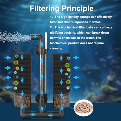 Aquarium Filter Sponge Fish Tank Quiet Bubble Filter with 4 Sponges and 1 Bag of Filtered Ceramic Balls for Salt Water and Fresh Water(not Included Air Pump)