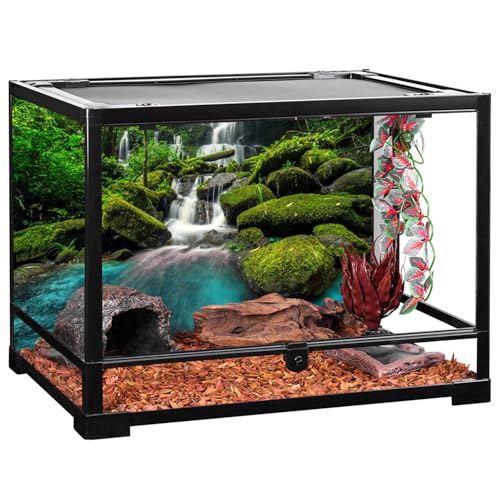 AWERT 60x24 inches Waterfall Terrarium Background Tropical Rainforest Aquarium Background Mountain Lake Green Tree Reptile Habitat Background Durable Polyester Background - size: 60x24in/150x60cm