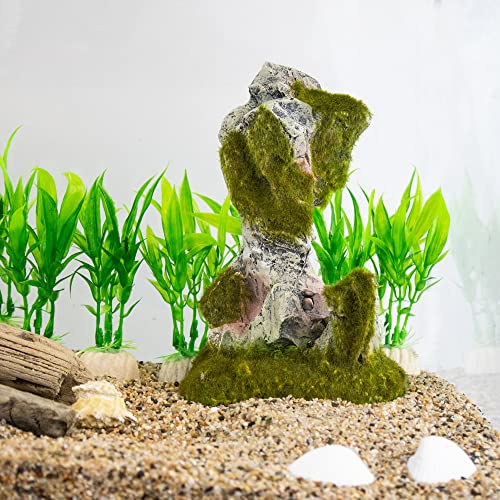 NW Wholesaler 6.75 Inch Fish Tank Mossy Rock Fish Tank Decoration - Fish Hideaway for Saltwater and Freshwater Aquarium Decor - style: Mossy Rock