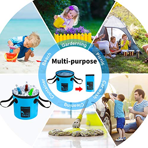 Collapsible Bucket 5 Gallon Container Folding Water Bucket Portable Wash Basin - color: 6pcs-2blue & 1orange & 1yellow & 1pink & 1black
