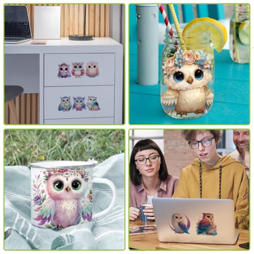 arricraft 10 Sheets UV DTF Cup Wrap for 16OZ Glass, Cute Shiny Owl Rub on Decals PVC Transfer Stickers for DIY Cups Wood Funiture 24x11cm/9.4x4.3inch - style: Cute Shiny Owl Theme
