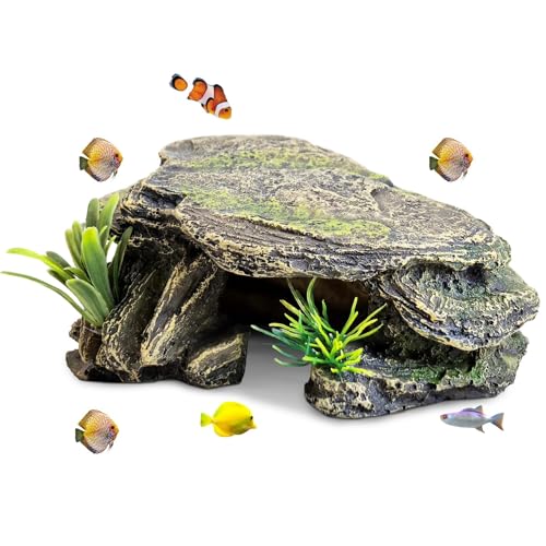 PINVNBY Small Fish Tank Decorations (Size: 5.5 x 2.9 x 2.9 inches), Resin Rock Aquarium Decorations Fish Cave or Reptile Hide to Rest Play Breed, Suitable for Small Betta Humid Gecko Tortoise - size: Small