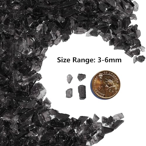 QYGL Crushed Glass - 2.1LB Black Broken Glass Pieces 3-6mm, for Resin Art, DIY Crafts, Home Decor, Vase Fillers, Tabletop Fire Pit, and Aquarium Rocks - color: Black