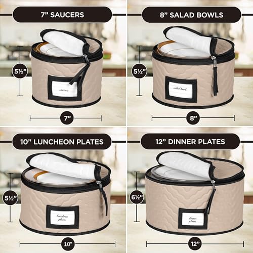 China Storage Containers 5-Piece Set Moving Boxes for Dinnerware, Glasses, Plates, Mugs and Saucers Sturdy Quilted Microfiber Dish Organizer with Dividers for Seasonal Storage - Holds Set of 12, Brown - color: Brown