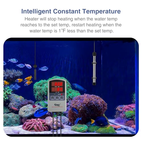 hygger Marine 50W Titanium Aquarium Heater for Salt Water and Fresh Water, Digital Submersible Heater with External IC Thermostat Controller and Thermometer, Fish Tank Heater for Fish Tank 5-10 Gallon - size: 50W (5-10 gallon)