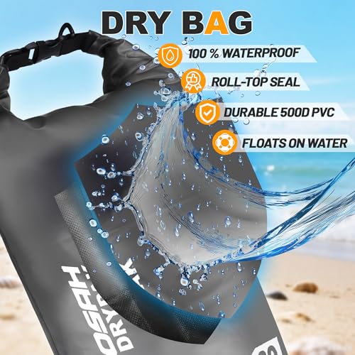 Waterproof Dry Bag, 5L/10L/20L/30L/40L Roll Top Lightweight Storage Backpack with Phone Case for Women & Men, Floating Waterproof Sack for Travel, Swimming, Kayaking, Paddle Board, Camping & Beach - color: BLACK CLEAR, size: 40L