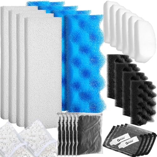 Threlaco 32 Pcs Aquarium Media Kit Compatible with Fluval 206/207 Canister Filter, Including Foam Pad, Water Polishing Pad, Activated Carbon, Ceramic Rings, Mesh Bags, Silicone Lube - style: 206/207