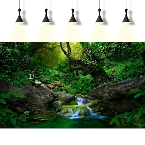 Jungle Forest Aquarium Background Rainforest Waterfall Fish Tank Background Stream Rock Glass Terrarium Backgrounds Foggy Forests Streams Meanders Green Plants Reptile Enclosure Backgrounds 24x12in - color: Dark Green, size: 24(W)x12(H)inches/ 60(W)*30cm(