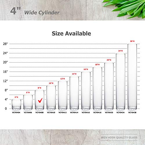 WGVI Quality Thick Weighted Clear Cylinder Glass Vases, 4" W x 8" H, Flower Arrangement Floating Candle Holders Wedding Centerpieces Terrarium Planter Floral Pen Brush Storage Container, 1 Piece - size: 4"x8"H