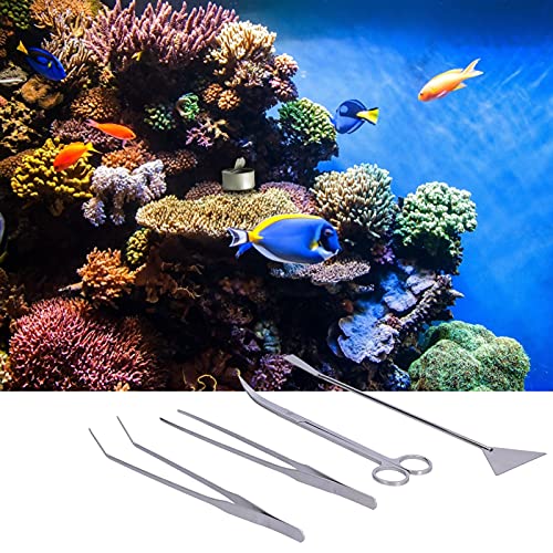FTVOGUE 4 in 1 Aquarium Tools Kit, Aluminum Alloy Aquascaping Tools for Plant Care, Includes Tweezers, Scissors, and Spatula for Fish Tank Maintenance