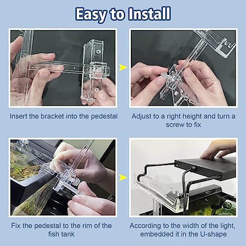 driamor Aquarium Light Riser Adjustable, Clear Acrylic Fish Tank LED Light Stand Aquarium Lamp Holder Bracket Kit 2pcs Transparent Support for Width 2.5-4.4 Inches Light with Extendable Bracket - color: Clear (Standard Size)