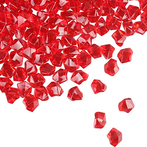 PMLAND Clear Fake Ice Rocks – 550 Pcs Large Red Acrylic Gems Crushed Plastic Diamonds, 3 Lbs / 2.25 Quarts Bulk Vase Filler for CenterpiecesWedding Theme Décor Aquarium Table Scatter - color: Red
