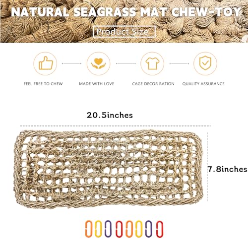 2Pcs Bird Seagrass Mat 20.5×8'' Natural Grass Woven Net Hammock Hanging on Cage Parakeet Climbing Rope Ladder Chew Toys for Lovebird Cockatiel Conure Budgie Cockatoo - size: 2Pcs 20.5×8''