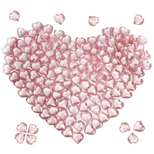 150 Pcs Pink Acrylic Heart Shaped Crystals, 0.9 Inch Heart Crystal Rhinestones, Diamond Fake Gems for Vase Fillers,Table Scatters,Wedding Centerpieces,Birthday,Bridal Shower - color: Pink
