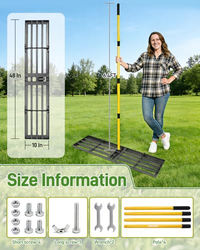Joyhalo Lawn Leveling Rake, 48 Inch Yard Lawn Leveling for Soil with 78" Adjustable Steel Handle, Heavy Duty Effort Saving Landscape Lawn Leveler for Yard Garden Golf Course Soil Sand Dirt Grass - size: 48in