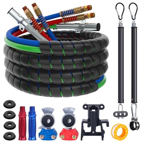 CheeMuii 15FT Semi Truck Air Line Kit with Gladhand Holder and Springs Kit Red & Blue Air Brake Hoses and 7 Way Trailer Cord 3-in-1 Air Lines Set for Semi Truck Trailer Tractor - size: 15FT-Red&Blue