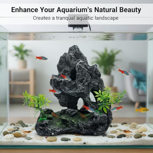 J-star Large Aquarium Rock Mountain Decor – Realistic Resin Landscape Ornament for Fish Tanks – Enhances Underwater Scenery, Easy to Clean, Safe for Fish - size: Large-1