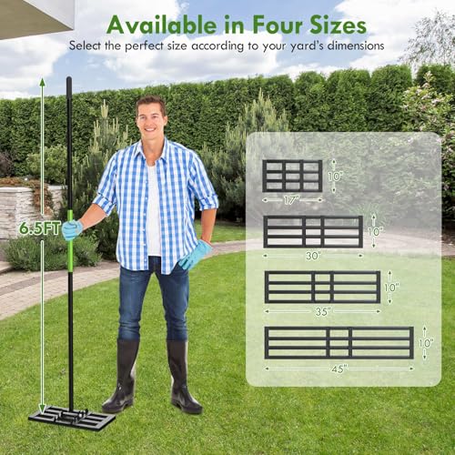 Seeutek Lawn Leveling Rake, 17” x 10” Lawn Leveler with 6.5FT Stainless Steel Handle Rakes for Lawns, 0-180° Adjustable Ground Leveler Tool for Yard, Level Soil Sand Dirt Surfaces - size: 17"*10"