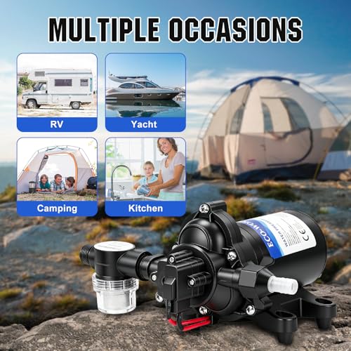 ECO-WORTHY RV Fresh Water Pump 12V DC 3.5GPM 45PSI with Pressure Switch, 12Volt Self Priming Water Pressure Diaphragm Pump On demand for RV Yacht Camper Sprayer Food Truck Black - size: 3.5GPM-45PSI-12V-Standard Package