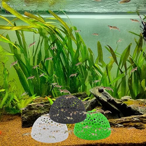 4 PCS Shrimp Dome Hide, Fish Tank Porous Cave Shelter Hideout Ornament for Aquarium Small Fish Shrimp Habitat Rest (Black, White, Green)