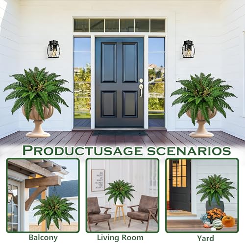 36In Artificial Boston Ferns Bush, Set of 2 Large Faux Ferns Plants, 39 Branches Fake Ferns Vines for Home Living Room Decor, Indoor and Outdoor - size: 2 PCS-36"