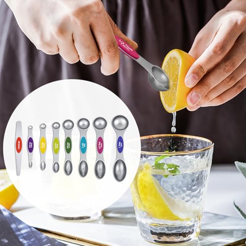 Magnetic Measuring Spoons Set with Strong N45 Magnets, Heavy Duty Stainless Steel Metal, Fits in Most Kitchen Spice Jars for Baking & Cooking, BPA Free, Multicolor - color: Measuring Spoons Set(Colorful)