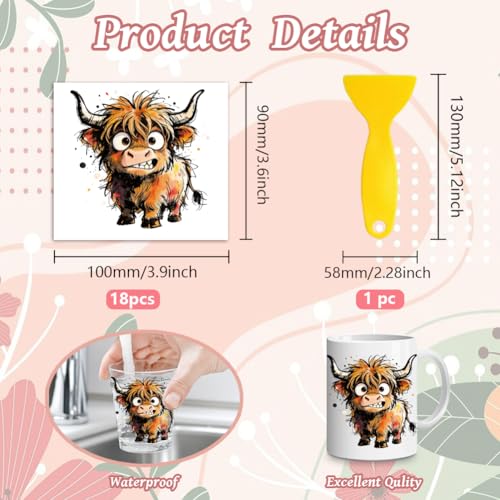 Peacoblue 18 Sheets Rub on Transfers for Crafts, Funny Farm Animals 3.6"x3.9" UV DTF Cup Wraps Waterproof Cold Transfers Stickers for Wood Glass Metal Cup Tumblers Mirrors Mugs Home Decor - style: Funny Farm Animals
