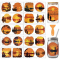 arricraft 10 Sheets Outdoor Fishing UV DTF Cup Wrap for 16OZ Glass, Sunset Views by The Lake Rub on Decals PVC Transfer Stickers for DIY Cups Wood Funiture 24x11cm/9.4x4.3inch - style: Outdoor Fishing Theme