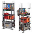 Heavy Duty Fishing Rod Rack, Fishing Organizer for Garage, Fishing Gear Holder for Garage with Movable Wheels - size: 10 Rods & Pegboard