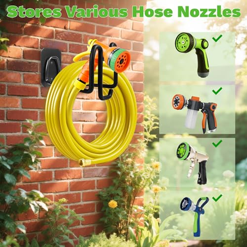 2pcs Hose Holders for Outside - Upgraded Garden Hose Holder with Hook, Metal Garden Hose Hanger Wall Mount Heavy Duty Hose Hangers for Outside for Yard Lawn Storage - color: 2pc Black