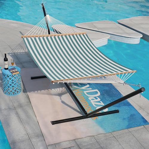 Lazy Daze Hammocks Quick Dry Hammock with Spreader Bar Textliene Fabric Double 2 Person Hammock with Chains Outdoor Patio Poolside Backyard Beach 450 lbs Capacity, Green Stripes - color: Green Stripes