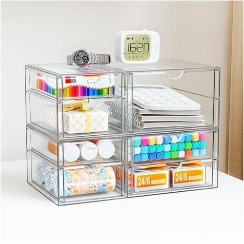 YFXCVSL Clear Stackable Storage Drawers, Acrylic Makeup Organizer with 7 Drawers, Bathroom Organizers and Storage, Plastic Bins for For Vanity, Undersink, Kitchen Cabinets, Pantry - size: 7 Drawers