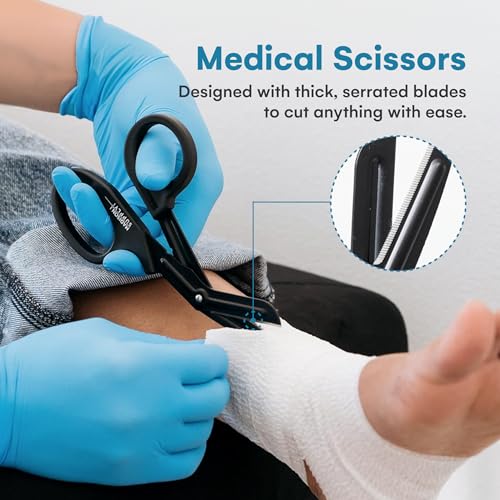 Madison Supply 7.5 Inches Premium Stainless Steel Trauma Shears for Left and Right Hand - Non-Stick Coated Blades Medical Scissors - Durable Fluoride-Coated Nurse Scissors - Black - color: Black Handle/Black Coated Blades, size: 1-Pack