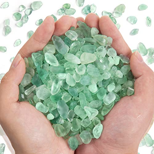 QICQDRAM Natural Green Flourite Crystals Bulk 0.9 Lb/405g Small Tumbled Chips Crystal Stone Decorative Pebbles for Home Decoration & Fish Turtle Tank, Vase Filler, Plants Decor - color: Green Flourite