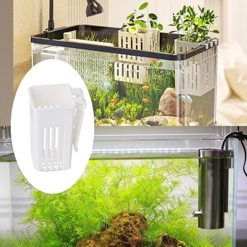 2 PCS Aquarium Plant Holder - Sturdy Hanging Planter Cups, White Fish Tank Plant Pots for Aquarium Decorations & Plant Display, White