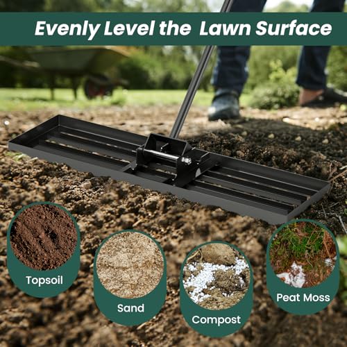 Goplus Lawn Leveling Rake, 36" x 10" Heavy Duty Level Lawn Tool w/ Ergonomic Handle for Soil, Effort-Saving Landscape Rake for Garden, Backyard, Golf Course, Farm, Pasture, Black - style: 36" x 10", Black