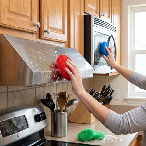 Blulu 15 Pcs Plastic Dish Scrubbers for Dishes Pot Round Nylon Pad, Mesh Scouring Non Scratch Pads (Rainbow Colors) - color: Primary Colors