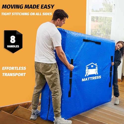 Mattress Bags for Moving, BETU Mattress Protector Waterproof Mattress Cover Crib Size Storage Bags with 8 Heavy-Duty Handles and Zipper for Bed Extra Thick Large Reusable (52"x28"x6.5" Blue) - color: Blue, size: Cribe 1 Pack (52"x 28"x 6.5")