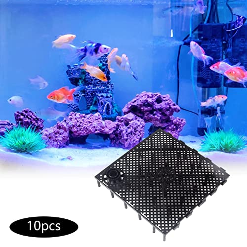 10x Tank Bottom Plate Sand Gravel Board Grid Divider Tray Splicing Combination Clapboard for Aquarium Tank Parts, with Connector Black
